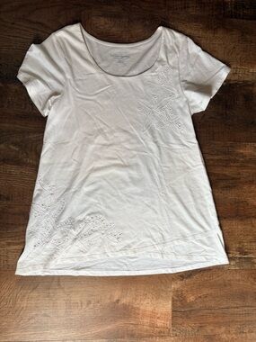 Soft Surroundings White Embroidered Scoop Neck  Layered Women's Tee Size S